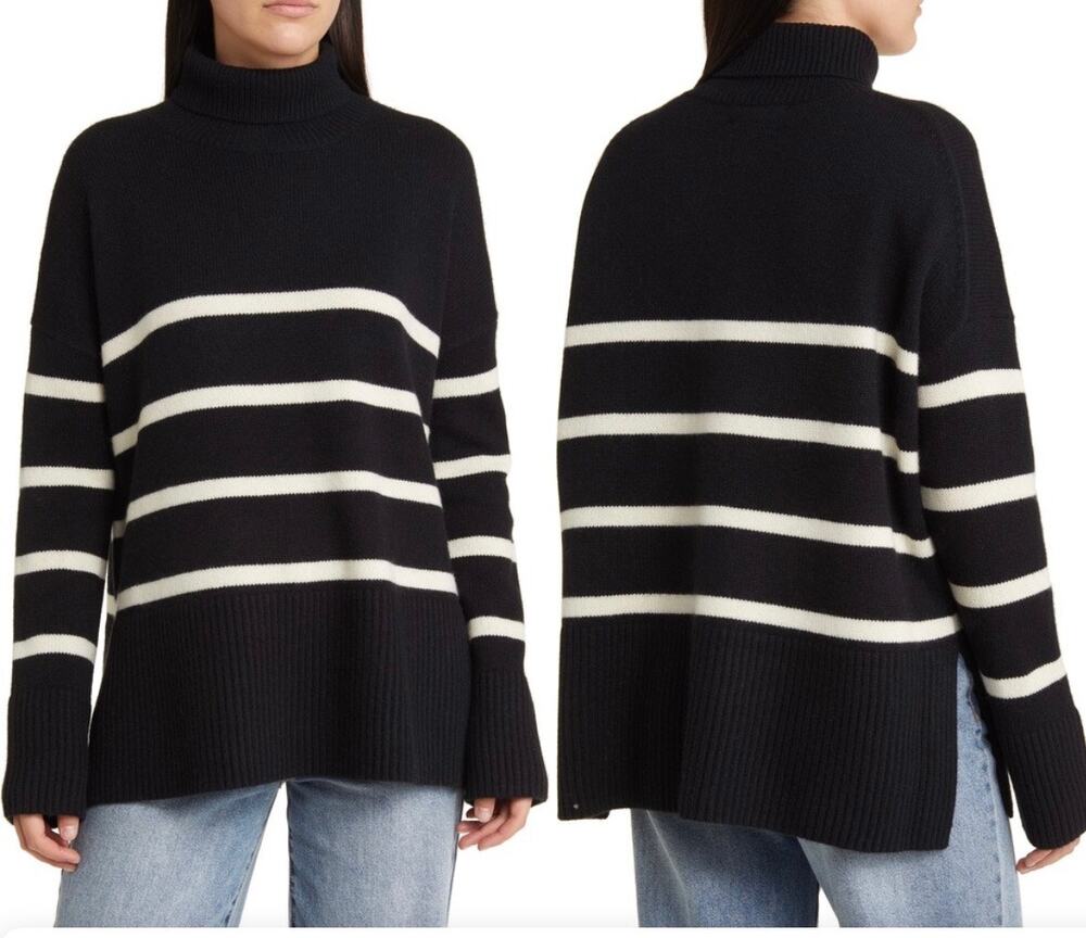 Nordstrom Signature Stripe CashmereTurtleneck Sweater size XS